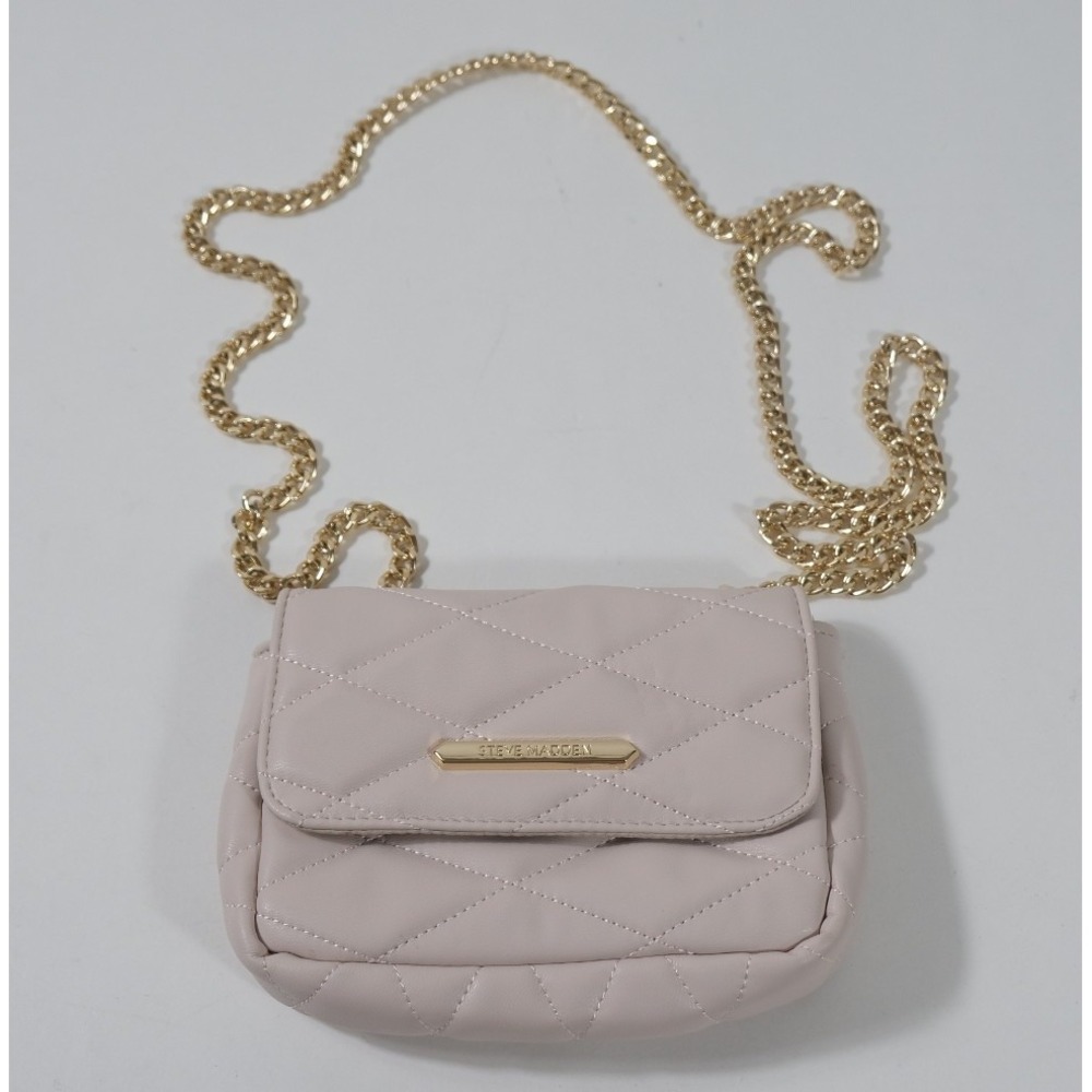 Steve Madden Crossbody Bag Women Small Pink Quilted Gold Chain Faux Leather